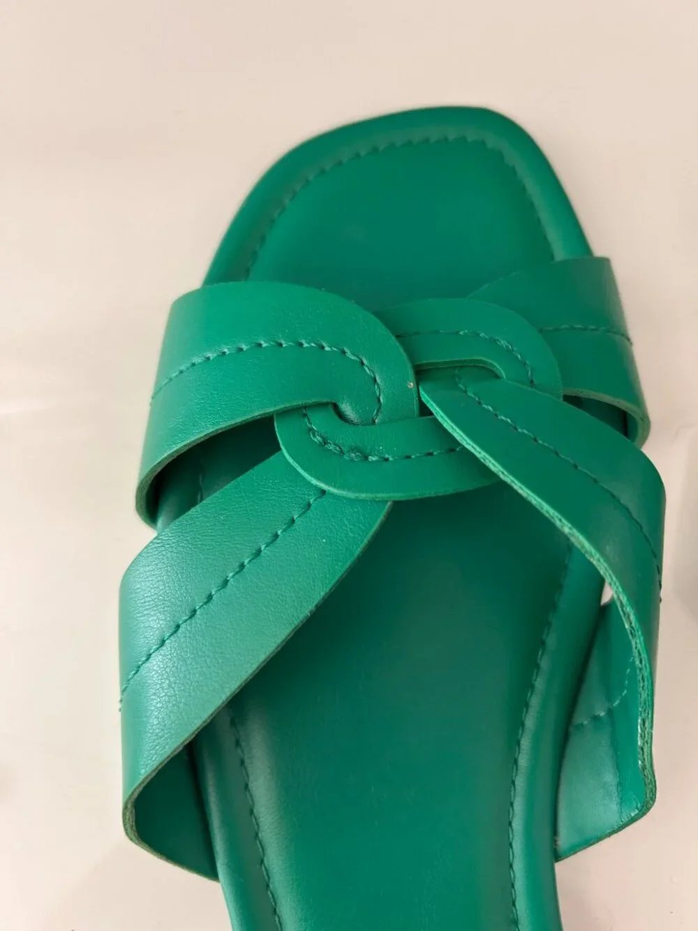 J.Crew Green faux Leather Knot Slide Sandals Square Toe - Size 10.5